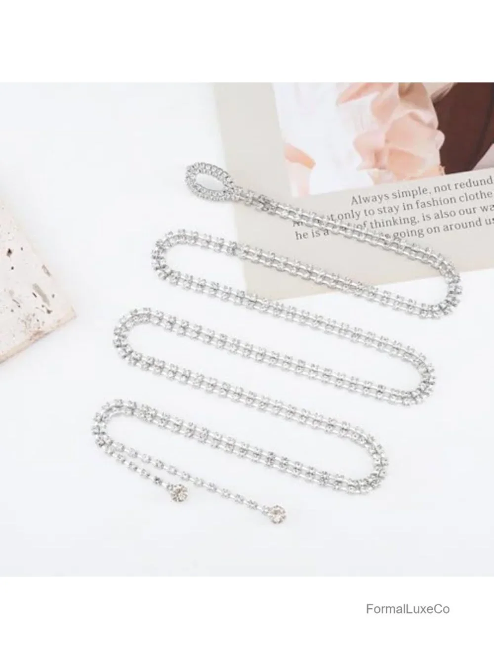 2 Rhinestone Crystal Chain Belts for Women Sparkle Thin Waist Belts